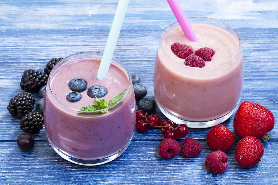 purple and pink berry smoothies