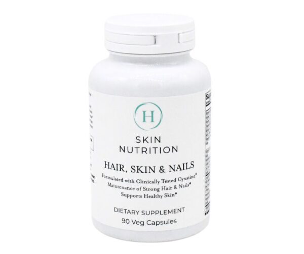 A bottle of hair, skin and nails supplement.
