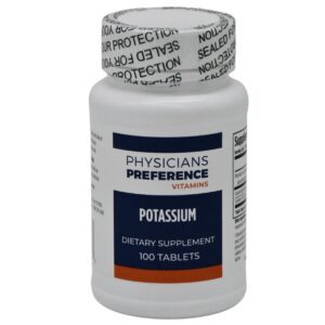 A bottle of potassium supplement tablets.