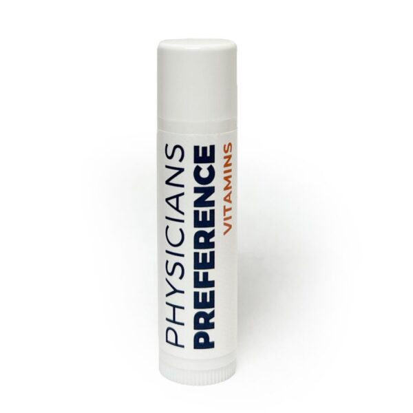 A tube of lip balm that says physicians preference vitamin e.