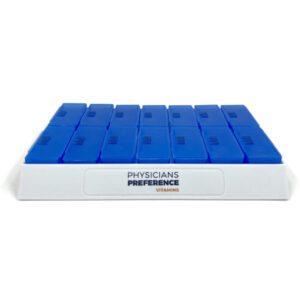 A blue and white tray with many small blocks