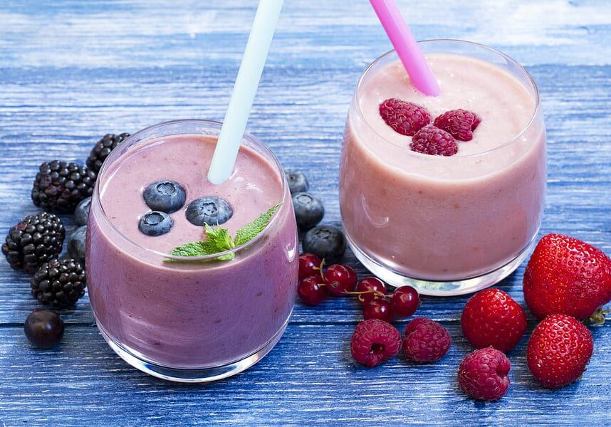 purple and pink berry smoothies