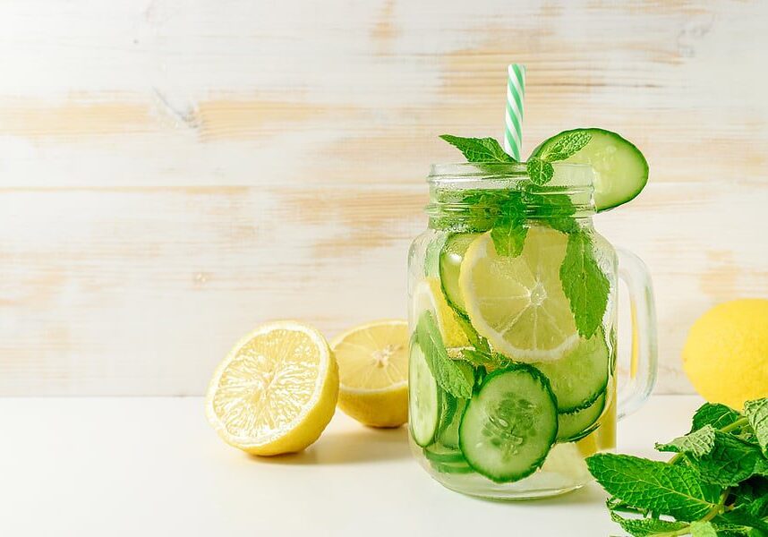 water with lemons cucumbers